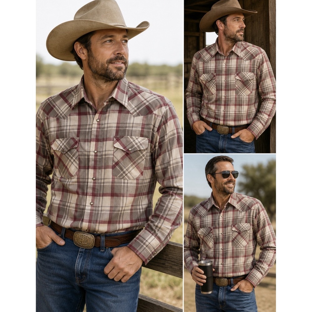 Panhandle Slim Men's Plaid Pearl Snap Long Sleeve Western Shirt Size L 16.5 36